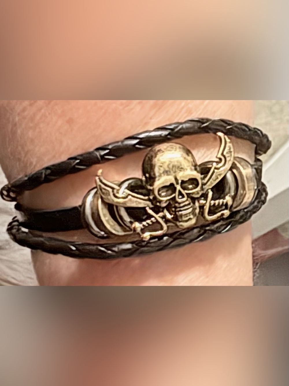 Black Leather Skull & Crossbones Men’s or women’s adjustable Bracelet